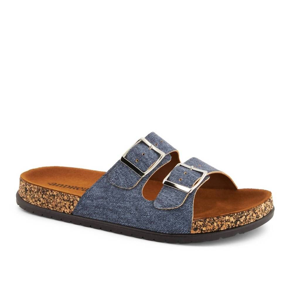 NEW ANDREA women's double buckle strap sandals in denim
